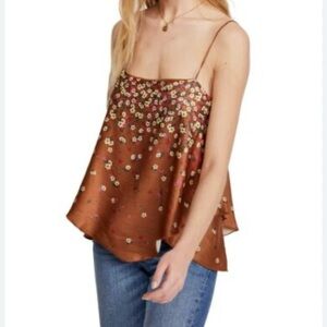 Free people silky tan pink floral swing cami top